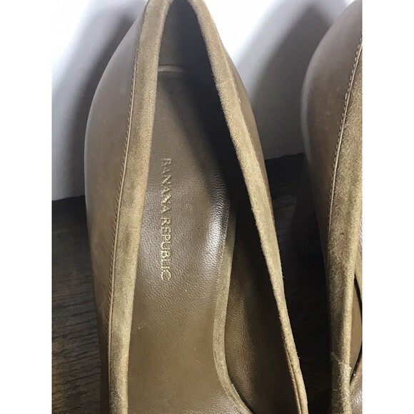 Banana Republic Heels Womens 7 Brown Taupe Leather Suede Open Toe Pump Office - Picture 5 of 10